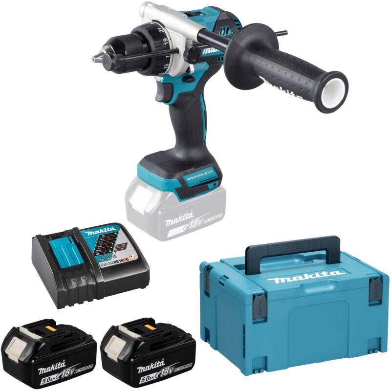 DHP486RTJ Trapano Avvitatore Percussione 18V bl 130Nm 2x5,0 Ah makpac - Makita