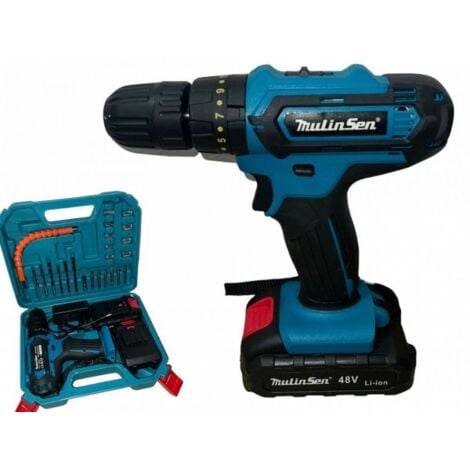 TOPOLENASHOP Trapano avvitatore doppia batteria a litio 48V valigia 24 accessori MLS0003