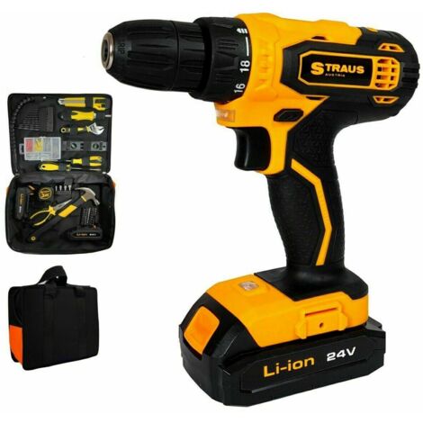 TRAPANO AVVITATORE DOPPIA BATTERIA LITIO 24 V + 150 ACCESSORI BORSA LAVORO 005ST