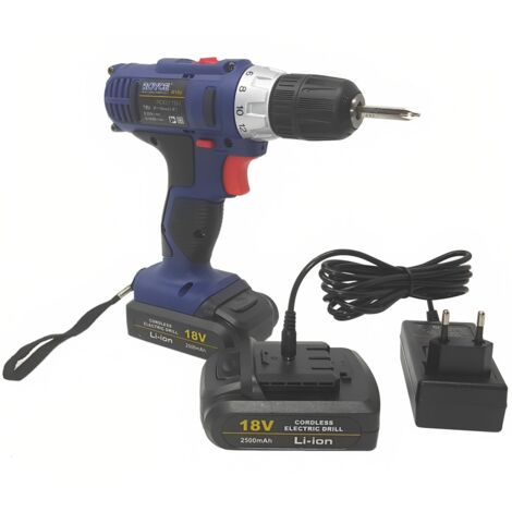 TRAPANO AVVITATORE ELETTRICO CORDLESS 2 BATTERIE RICARICABILE R18V 2500 MAH