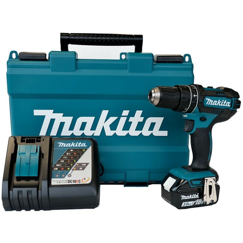 Image of Trapano avvitatore Makita da 18V + batteria al litio da 3Ah + caricabatterie + valigetta