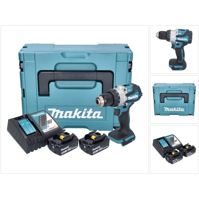 Makita DHP 489 RTJ Perceuse-visseuse à percussion sans fil 18 V 73 Nm Brushless + 2x batterie 5,0 Ah + chargeur + Makpac