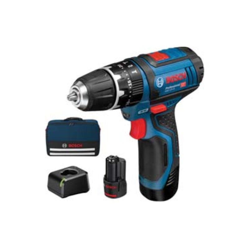 Trapano avvitatore percuss. 2 batt. litio 12v mand. mm.10 (gsb 12v-15) - 2 batterie al litio da 2,0 ah 1 pezzi Bosch