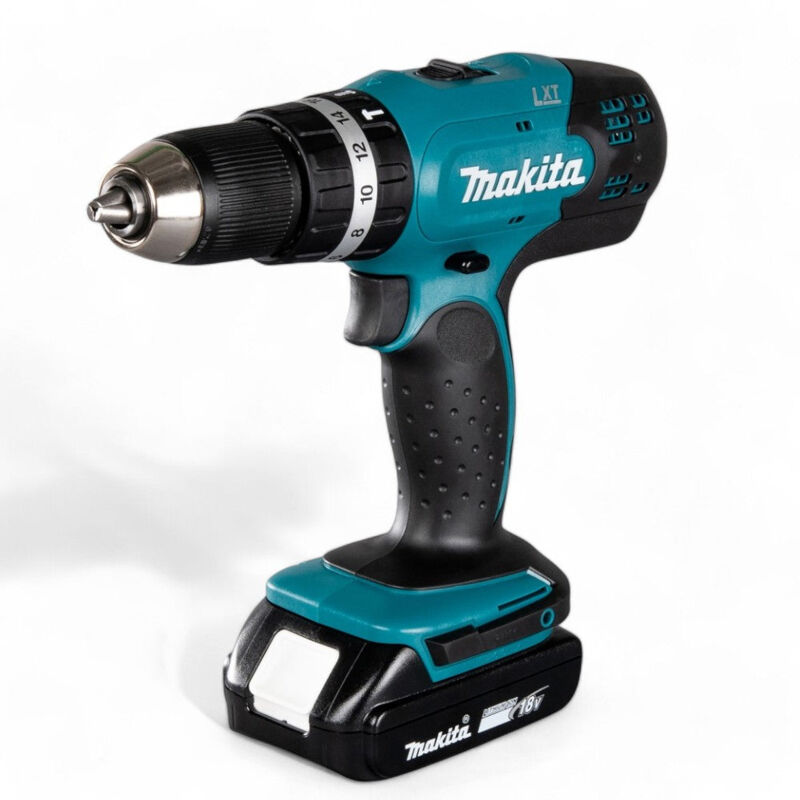 Trapano avvitatore percussione 18v 2 velocità 2 batterie litio 1,5ah rapido ergonomico con mandrino autoserrante e coppia 30nm per legno e metallo