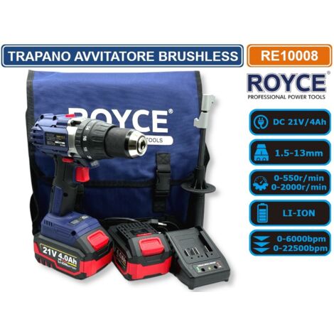 TRAPANO AVVITATORE PROFESSIONALE DOPPIA BATTERIA 21V 4AH MOTORE BRUSHLESS