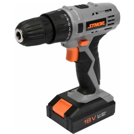 TRAPANO AVVITATORE STHOR 18V 1 x 1,3ah Li-Ion, 1 MARCIA, 700 giri/min, 10mm, 17Nm 78983