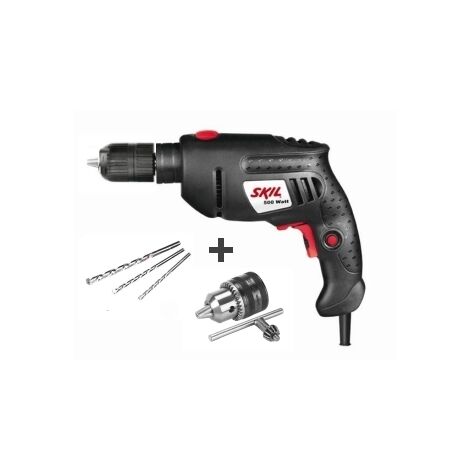 Trapano elettrico a percussione 500W autoserrante 13mm + mandrino a crimagliera + set 3 punte in omaggio Skil by Bosch - 6002