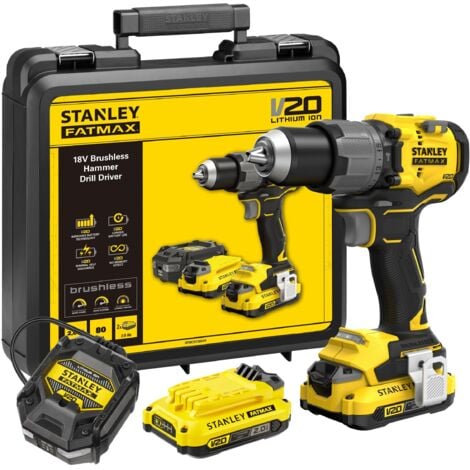 STANLEY FATMAX V20 Trapano Avvitatore a Percussione 80 Nm Brushless - Lithium 18V - 2 Batterie da 2 Ah - SFMCD726D2K-QW
