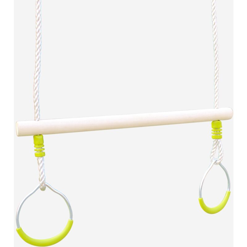 

Alice's Garden - Trapecio de madera con un par de anillos metálicos para pórtico de 2 a 2.5 m, aparato de columpio, accesorio - Verde