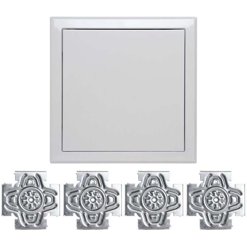 Trappe métallique laquée blanche Semin 300 mm x 300 mm - ouverture poussez/lâchez et la croix solution - système de fixation