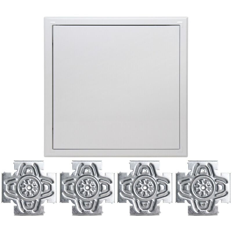 Trappe métallique laquée blanche Semin 500 mm x 500 mm - ouverture poussez/lâchez et la croix solution - système de fixation