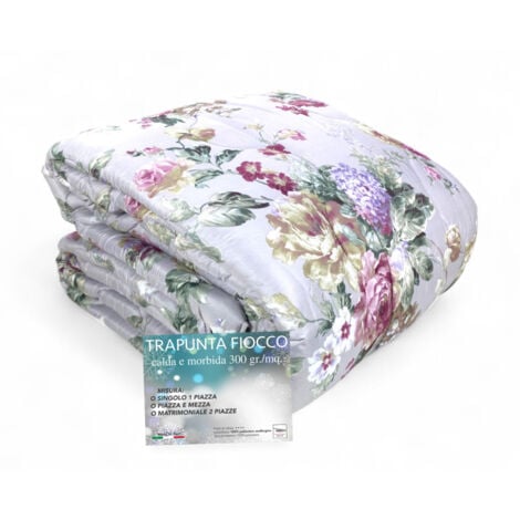 Trapunta Fiocco Sanderson Fiore Fondo Grigio Invernale, Piumone Caldo 300 gr/mq, Motivo Floreale Elegante, Made in Italy 2 PIAZZE