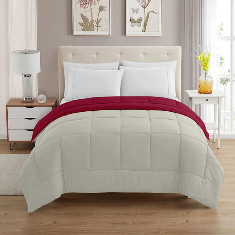 Trapunta Invernale Piumino Tinta Unita Double Face Caldo Piumone Bicolore Imbottitura Coperta Anallergica Traspirante Bordeaux-Panna - Singolo