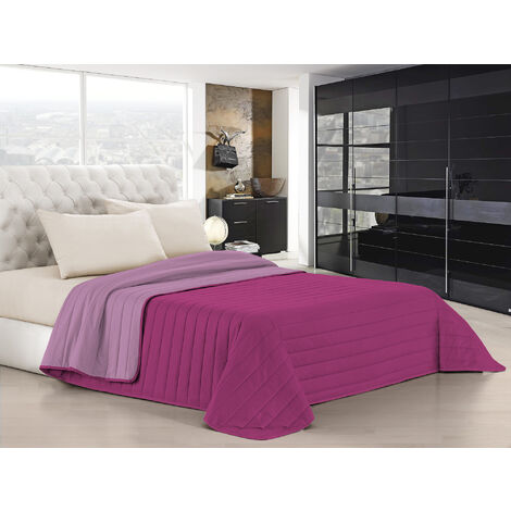 Trapuntino Bicolore Copriletto Coperta Leggera Effetto Piuma Primaverile Estivo Prodotto Italiano Trattamento Manopesca Duck Friendly Fucsia-Lilla - Matrimoniale
