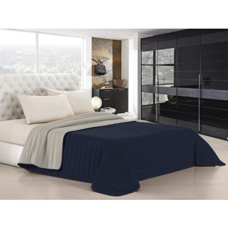 Trapuntino Estivo Linea Elegant Made in Italy Copriletto Stampato in Morbida Microfibra - Trapunta Primavera Estate Mezza Stagione - Matrimoniale 260x270cm, Blu Scuro/Grigio Chiaro