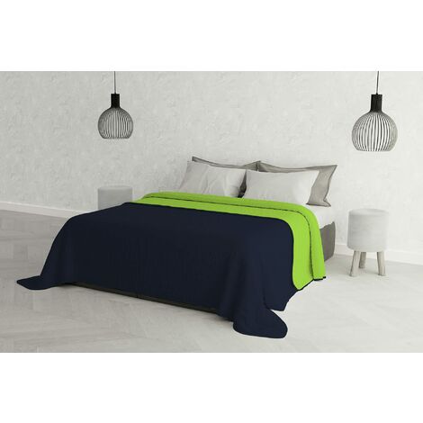 Trapuntino Estivo Linea Elegant Made in Italy Copriletto Stampato in Morbida Microfibra - Trapunta Primavera Estate Mezza Stagione - Matrimoniale 260x270cm, Blu Scuro/Verde Mela