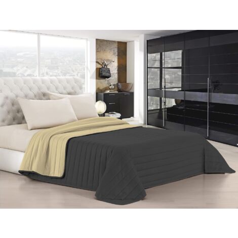 Trapuntino Estivo Linea Elegant Made in Italy Copriletto Stampato in Morbida Microfibra - Trapunta Primavera Estate Mezza Stagione - Piazza e Mezza 220x270cm, Grigio Scuro/Panna