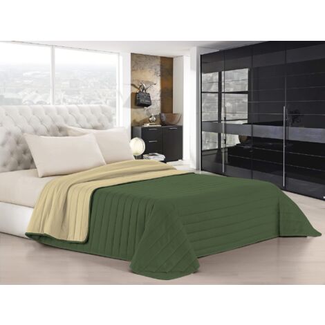 Trapuntino Estivo Linea Elegant Made in Italy Copriletto Stampato in Morbida Microfibra - Trapunta Primavera Estate Mezza Stagione - Piazza e Mezza 220x270cm, Verde Scuro/Panna