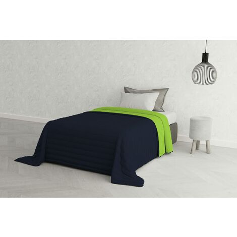 Trapuntino Estivo Linea Elegant Made in Italy Copriletto Stampato in Morbida Microfibra - Trapunta Primavera Estate Mezza Stagione - Singolo 170x270cm, Blu Scuro/ Verde Mela