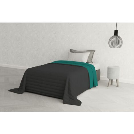 Trapuntino Estivo Linea Elegant Made in Italy Copriletto Stampato in Morbida Microfibra - Trapunta Primavera Estate Mezza Stagione - Singolo 170x270cm, Grigio Scuro/Acqua