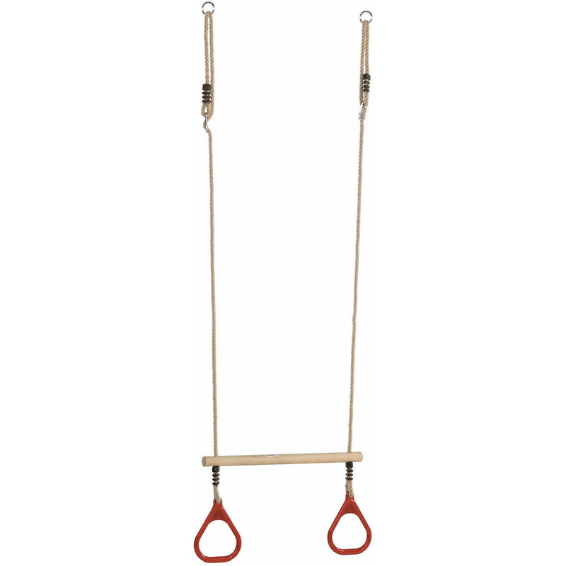 Trapèze balançoire en bois avec anneaux de gymnastique pour enfant pour structure de jeux - Marron