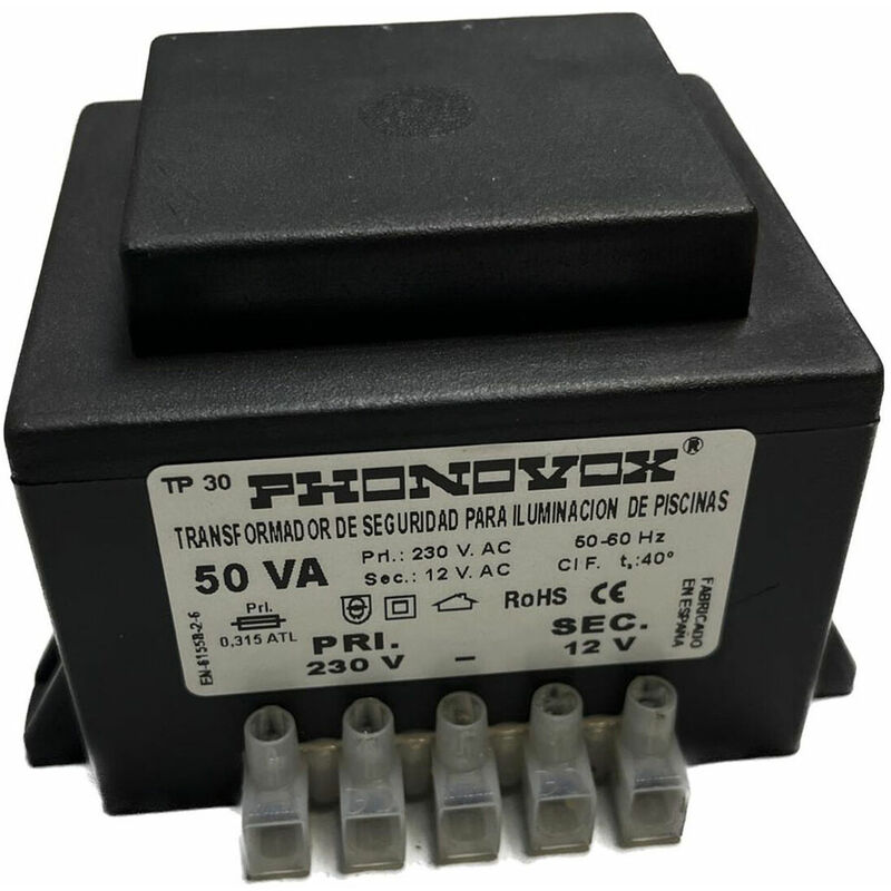 Image of Phonovox - Trasformatore di sicurezza per l'illuminazione delle piscine tp31050 50 va 12 v 230 v 50-60 Hz 9,8 x 7,9 x 6,4 cm