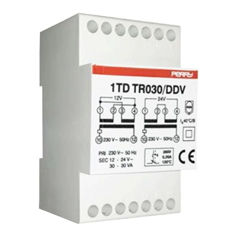 Transformateur Perry 30VA sorties 12-12-24V 3 DIN 1TDTR030/DDV