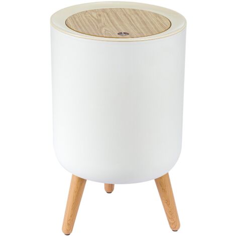 Trash Bin 9L Bathroom Bins 360x220mm Garbage Bin with Press top Lid Nordic Modern Waste Bin Modern Waste Bin with Legs for Kitchen Bathroom Bedroom Office Outdoor Dog Proof (Round)
