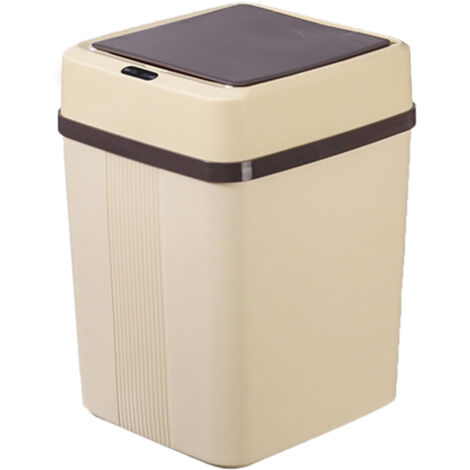 Trash Can 12L Smart Sensor Stable Dealing Cover Simple Style Automatic Touchless Garbage Bin for Home Khaki Battery Powered