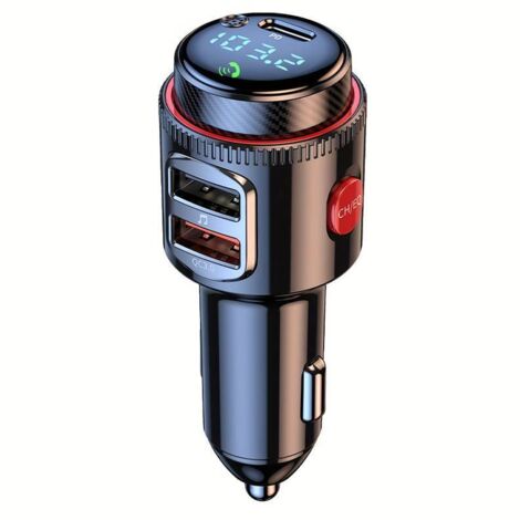 Trasmettitore Bluetooth 5.4 per auto - Potenza massima 48 W, compatibile con ricarica rapida PD e QC 3.0, caricabatterie per auto con effetti bassi HiFi, chiamate in vivavoce, display a LED e memoria 