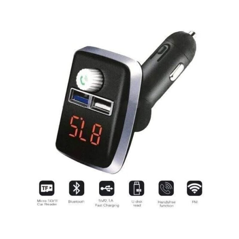 Image of Trade Shop - Trasmettitore Fm Auto Bluetooth Q-b67 Vivavoce Lettore Mp3 Caricatore Usb Doppio