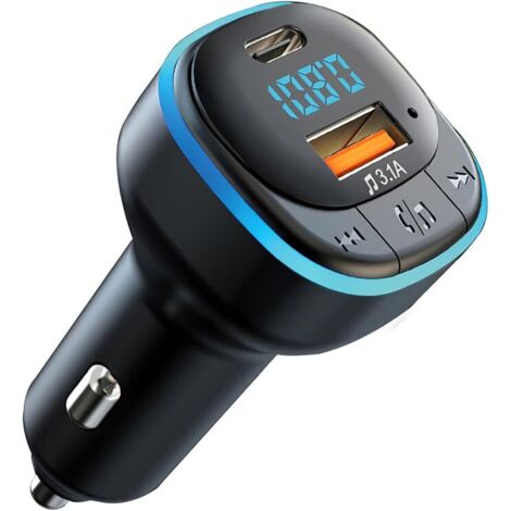 Trasmettitore FM Bluetooth 5.0 per auto, caricatore per lettore audio MP3, vivavoce Bluetooth con luce LED, chiamate in vivavoce