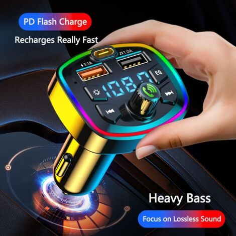 Trasmettitore FM Bluetooth per auto, adattatore con funzione vivavoce, adattatore radio a 5,3 GHz, supporta la ricarica rapida, compatibile con schede SD e unità flash USB.