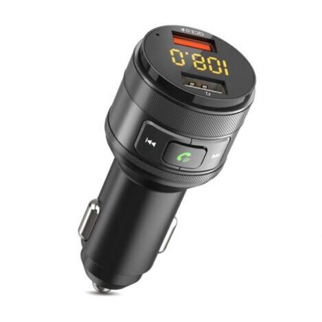 Trasmettitore FM Bluetooth per auto - Compatibile con ricarica rapida QC3.0, chiamate in vivavoce, due porte USB e suono stereo.