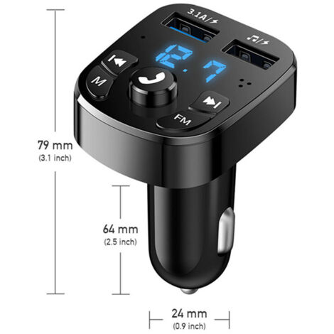 Trasmettitore FM Bluetooth wireless per auto, adattatore ricevitore stereo AUX, caricatore USB a 2 porte
