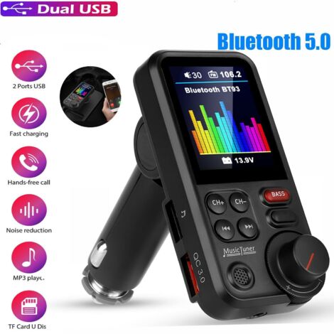Trasmettitore FM Bluetooth wireless per auto, caricatore USB AUX, chiamate in vivavoce, display