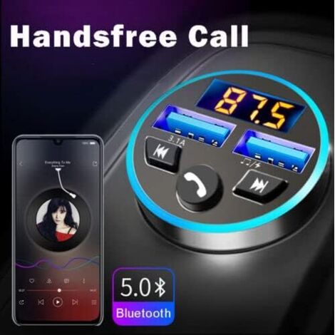 Trasmettitore FM per auto, adattatore audio Bluetooth 5.0 per autoradio, lettore MP3, adattatore Bluetooth per autoradio con doppio caricatore USB (per telefoni cellulari)