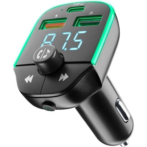 Trasmettitore FM per auto, compatibile con la riproduzione musicale in auto, caricatore da accendisigari da 20 W, ricarica rapida 3.0 - Nero
