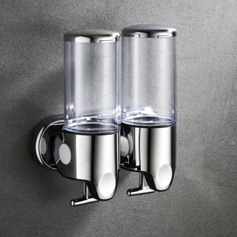 (Trasparente) 500ML x 2 Dispenser di sapone a parete, Dispenser di sapone per le mani a doppia testa Dispenser di gel doccia Shampoo per cucina Bagno Hotel