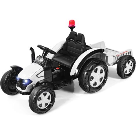 Trattore Elettrico per Bambini con Rimorchio, Trattore Giocattolo con Rimorchio per Bambini 3-8 Anni, con Telecomando e Cintura di Sicurezza a 2 Punti (Bianco)