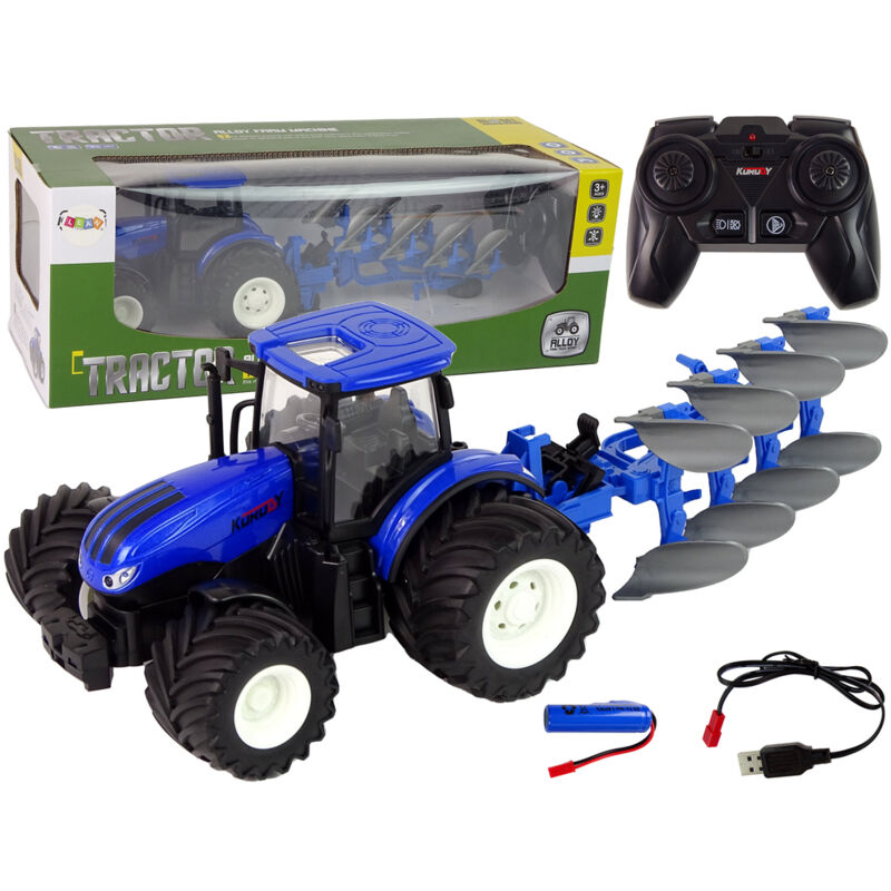 Trattore telecomandato 1:24 Aratro blu in metallo