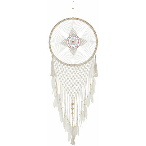 Traumsensor in Baumwoll Rattan 52x1x145 Weiß Feder Baumwoll Ratan Material Multicolor -Farbfamilie Suspendierte Details Details