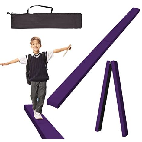 Trave di equilibrio 210x10x6,5 cm pieghevole - Accessori per ginnastica per bambini - Con tappetini antiscivolo e borsa - Attrezzatura da ginnastica per la casa - Viola - NAIZY