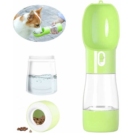 Travel Dog Water Bottle - Portable Dog and Cat Dispenser for Walking, Traveling, Hiking - Multi-Function Outdoor Container (Green)
