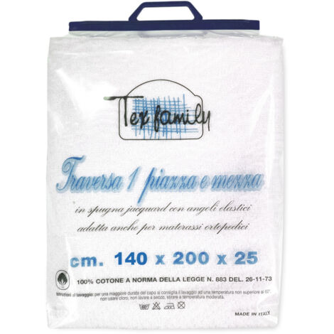 TRAVERSA COPRIMATERASSO IN SPUGNA DI PURO COTONE TEX FAMILY 1 PIAZZA E MEZZA MAXI 140