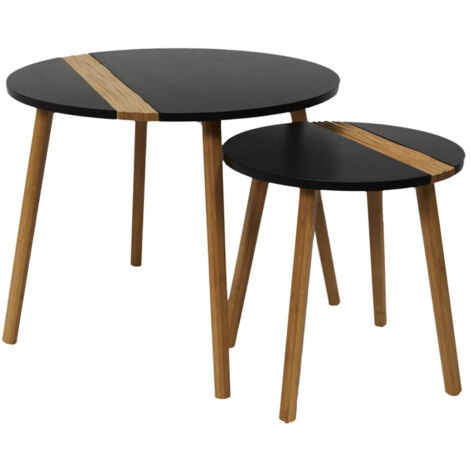 TRAZEN - Lot de 2 Tables Gigognes Noires et Relief Bambou