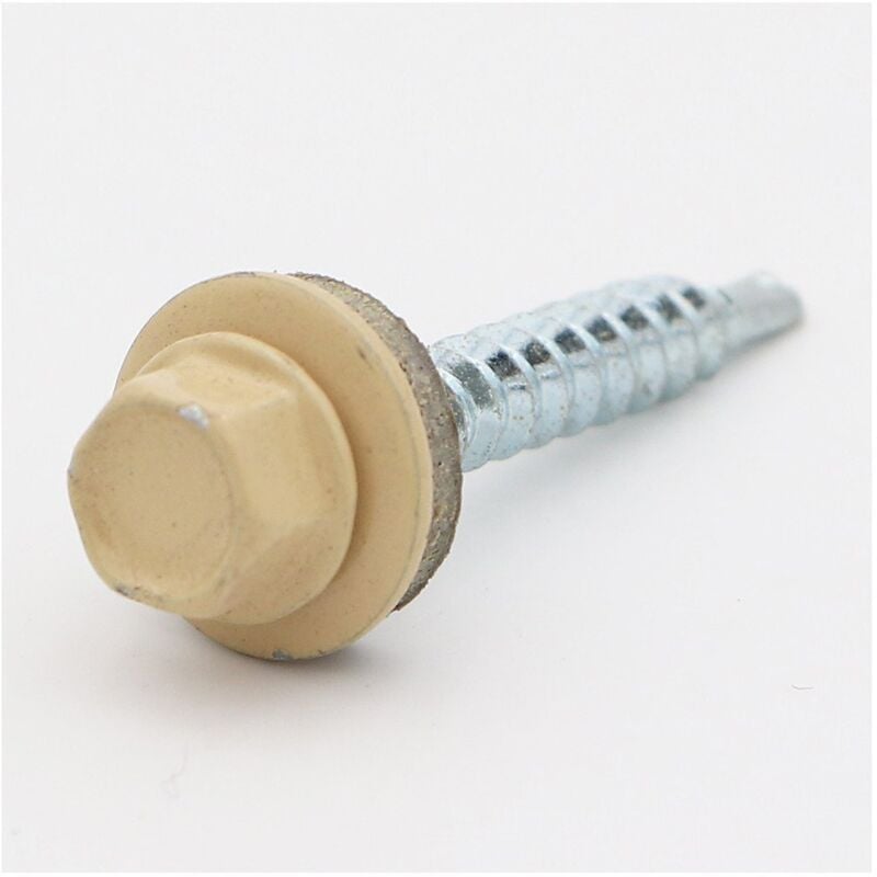 Vis autoperceuse Tête hexagonale TH 4.8X35 Rondelle d"étanchéite avec joint néoprene EPDM Acier zingué RAL1001-100 pièces