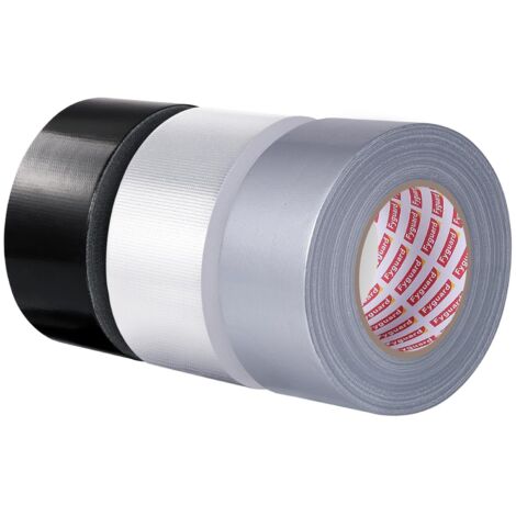 Tre rotoli di nastro adesivo impermeabile da 48 mm x 20 m, nastro in tessuto ad alta aderenza, adatto per case, giardini e cantieri edili (nero, argento e bianco).