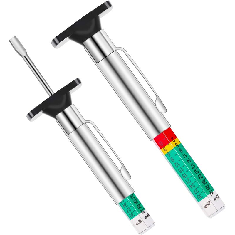 Tread Depth Gauge Smart Color Coded Tire Depth Gauge Metric Color Coded Car Tread Depth Gauge (25mm/32nds 2pcs)