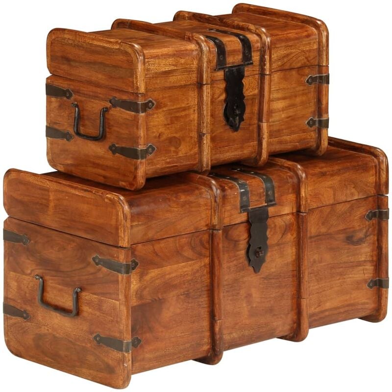 Treasure Chest Set 2 Pieces Solid Acacia Wood Honey Finish Vidaxl